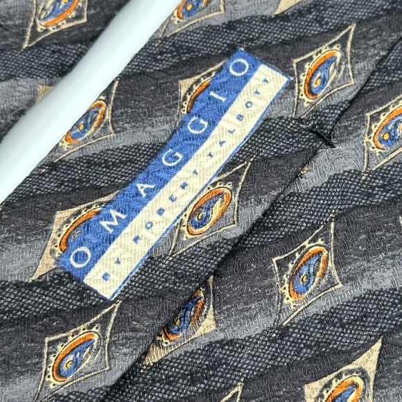 Omaggio Robert Talbott Tie Mens Wide Charcoal Grey Gold Silk Geometric Paisley - Picture 3 of 7